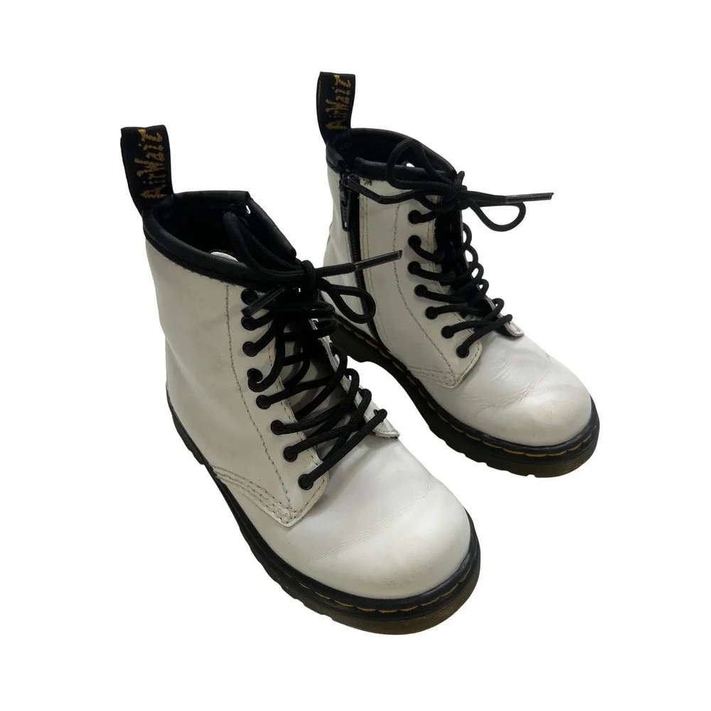 Dr. Martens 1460 AirWair White Leather Side Zip Combat Boots Toddler Size 8